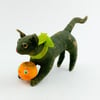 Antique inspired Playful Black Cat with Jack O' Lantern(free-standing figure)