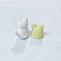 Image 5 of white cat with frog hat ceramic figurine