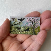 Birds and blossoms - very tiny painting 