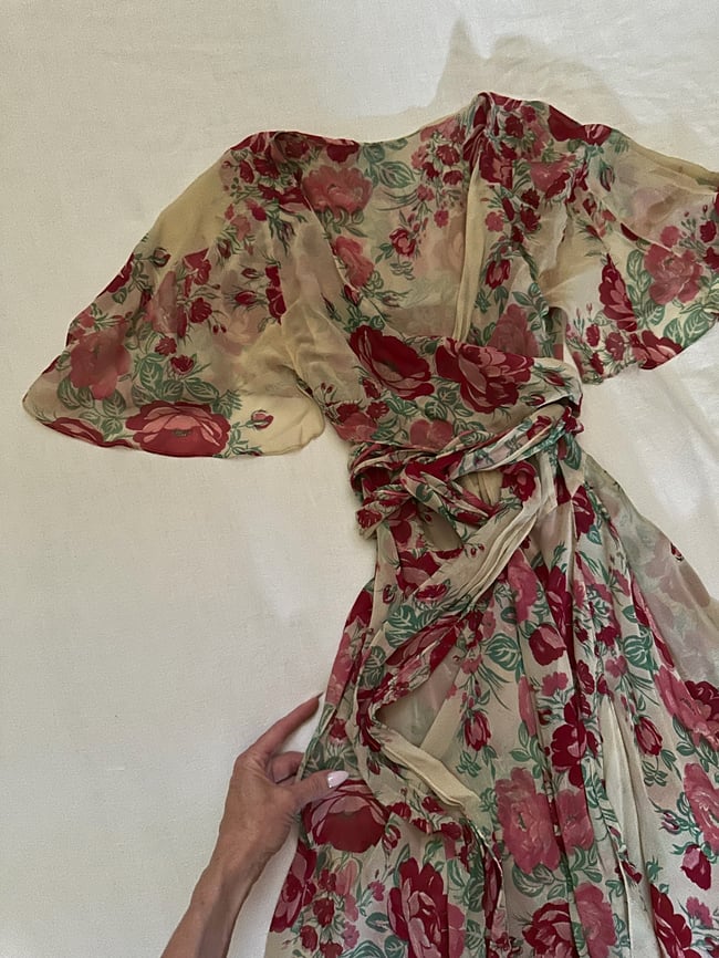 70s rose flutter dress