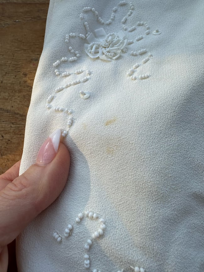 1960s hand beaded fine crepe wedding sheath dress 