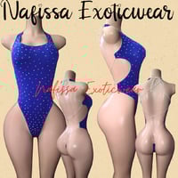 Image 4 of Crystal Royal Blue Bodysuit and Thong Set