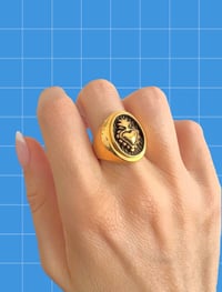 Image 2 of GOLD SACRED HEART OVAL SIGNET RING 