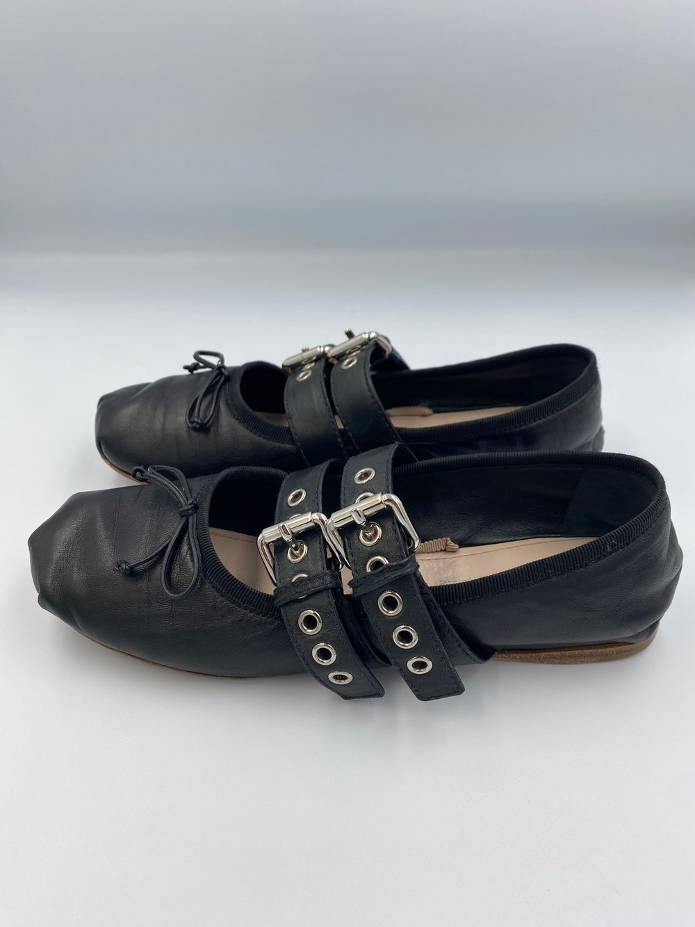 Image of Miu Miu - Leather Ballerinas Black 37.5EU