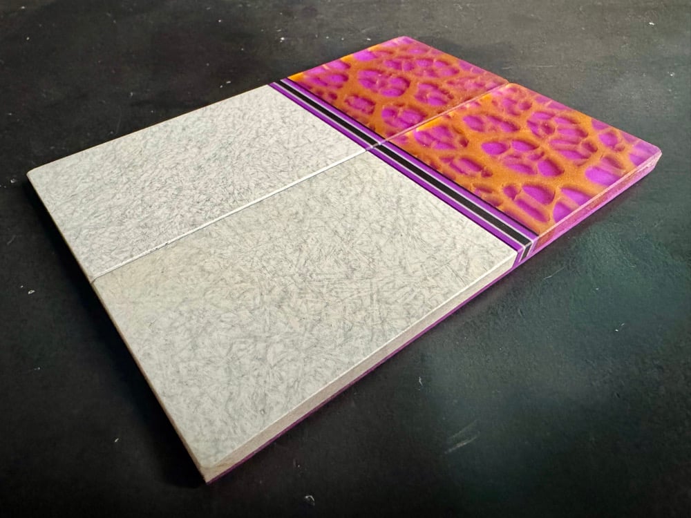 Image of @Kaoticartworks Resin & White Glass Micarta GLOW Segmented Knife Scales