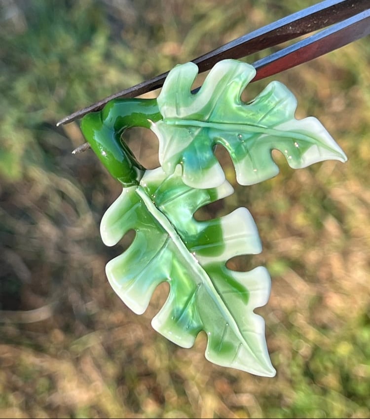 Image of Double Varigated Monstera Leaf Pendant 3