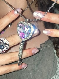 Image 1 of heart shaped secret garden rhinestone key necklace 
