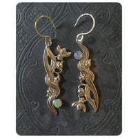 Image 2 of Victorian Floral Spray Honey Bee and Welo Opal Solid Brass Earrings
