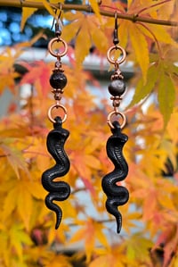 Image 1 of Silver Obsidian Night Serpent Earrings