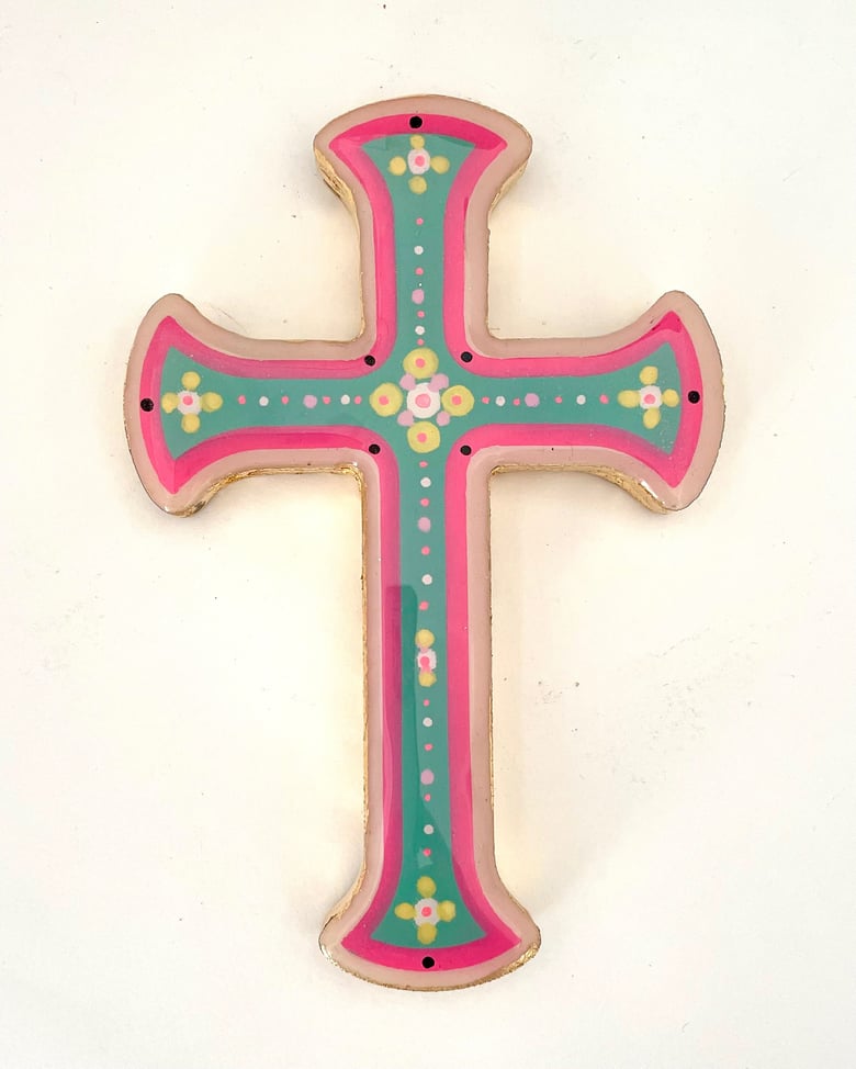 Image of Floral Cross Small Light Blue/White/Pink 