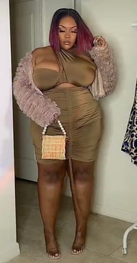 Olive Brown Ruched Infinity Minidress (Coat NOT Included)