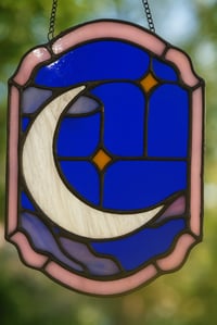 Image 1 of Crescent Moon & Stars Stained Glass Suncatcher