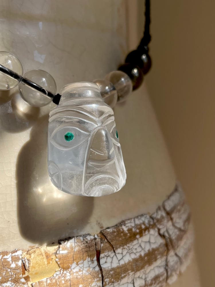 Image of Macrame necklace with clear quartz carved 