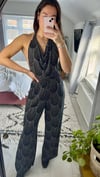 Sparkly Art Deco halter neck top, wide leg trousers and matching scrunchie
