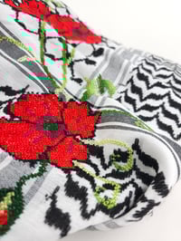Image 4 of  Original @hirbawi keffiyeh with hand stitched Palestine Poppy embroidery
