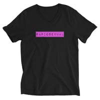 Image 5 of SAPIOSEXUAL Loose Fit Pink on Black Short Sleeve V-Neck T-Shirt