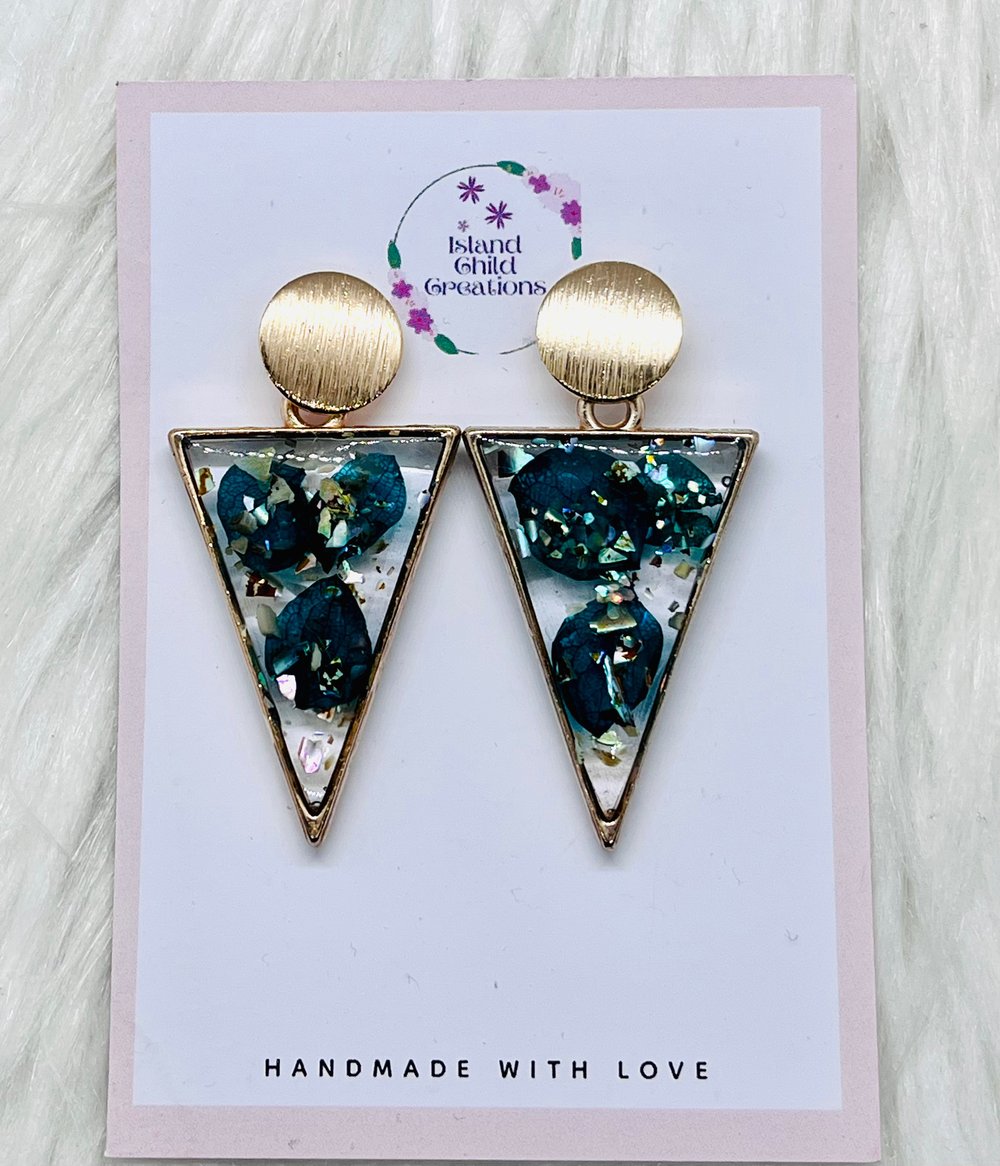 Image of TEAL FLORAL & SEASHELL DANGLES 