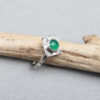 Image 2 of Handmade Sterling Silver Green Onyx Stamped Dainty Ring