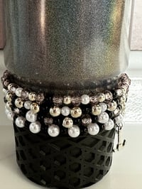 Image 4 of Black, White and Silver Tumbler Bracelet Stack