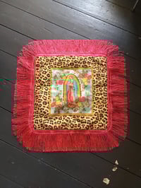 Image 1 of Raspberry Pink Fringe Virgin Leopard Cushion Cover