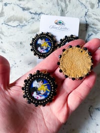 Image 2 of Black & Gold Sailor Moon & Tuxedo Mask plus Luna Earrings (Dangly or Studs)