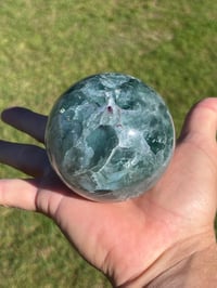 Image 3 of Green Fluorite Sphere With Rainbows #2179