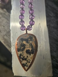 Image 3 of Electroformed Moss Agate and Amethyst knotted necklace