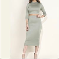 Image 1 of Solid Crop Top & MIDI Skirt Set Kale 