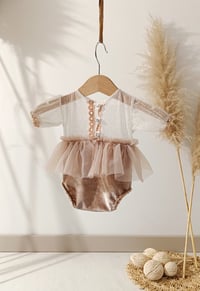 Image 1 of Photo prop | Newborn girl photoshoot body-dress| Bessie | light brown | white