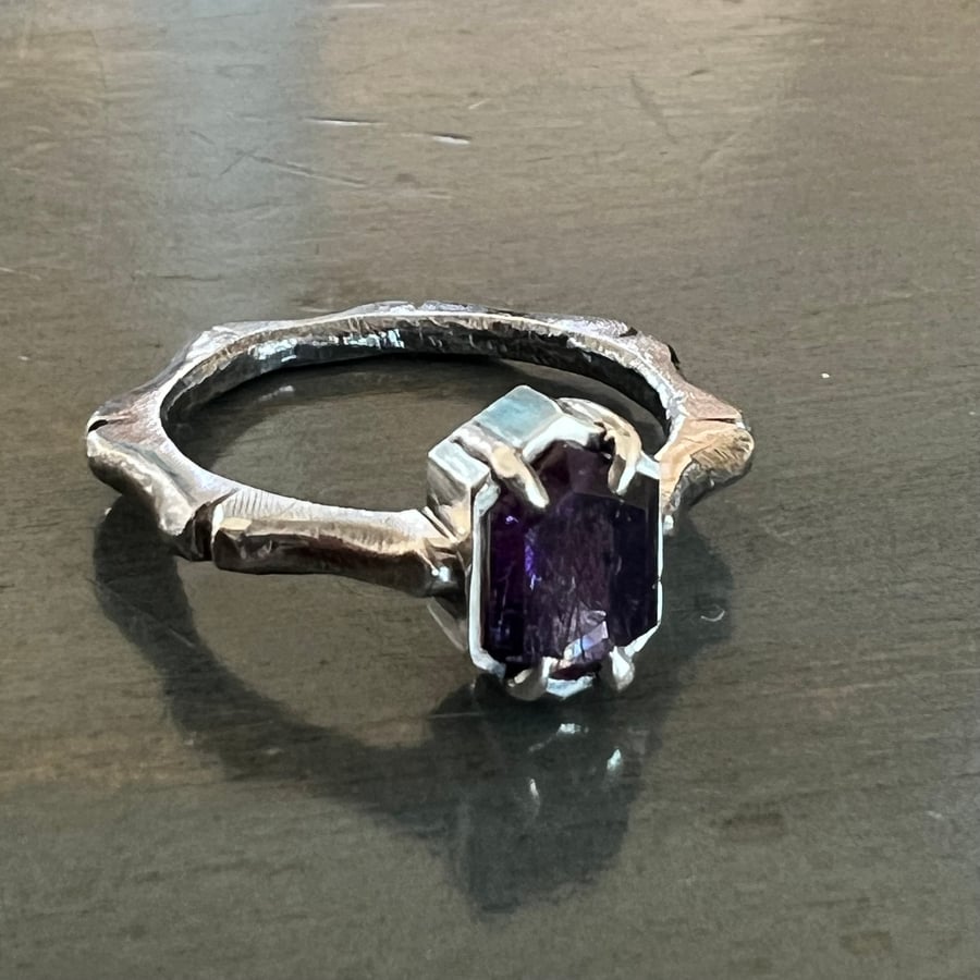 Image of Hand-carved Amethyst Sterling Silver Ring, Size 9.25