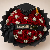 50 roses red Graduation bouquet red roses grad cap banner 