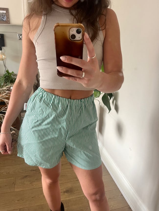 Green and White Candy Stripes cotton shorts
