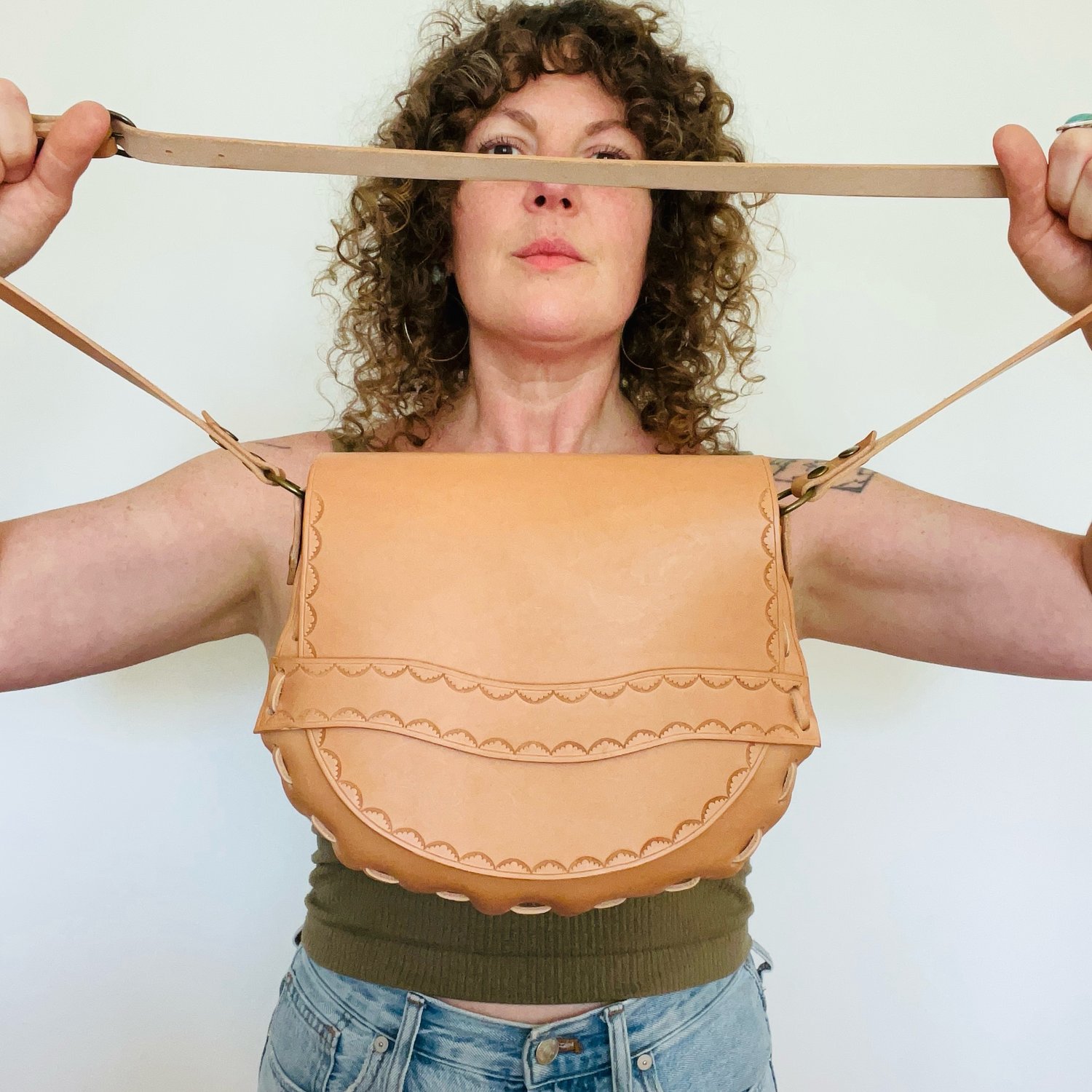 Image of Natural Vachetta Crossbody Saddle Bag