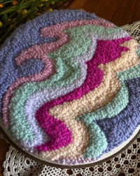 Image 2 of 8”  Blue and Pink Abstract Punch Needle Hoop Art