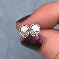 Image 1 of Sterling Silver Alien Stud Earrings Handmade