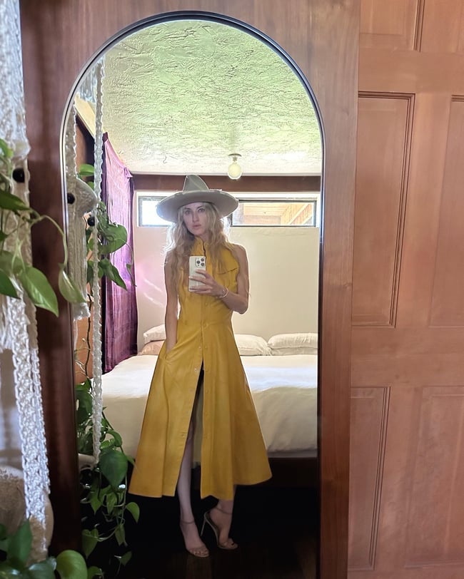 70s marigold yellow leather dress