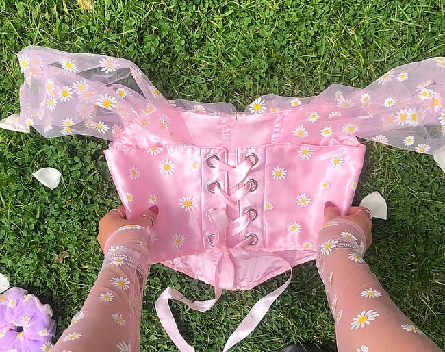 pink mesh floral sleeves