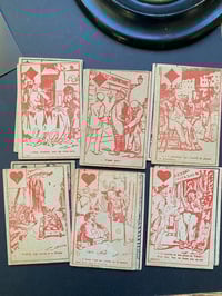 Image 2 of Ancien jeu de cartes humoristiques, au pochoir signées E.Serre, 12 cartes complet! XIXème siècle 