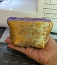 Image 1 of Chinese Dragon Golden Yellow Silky Brocade Zippered Coin Purse