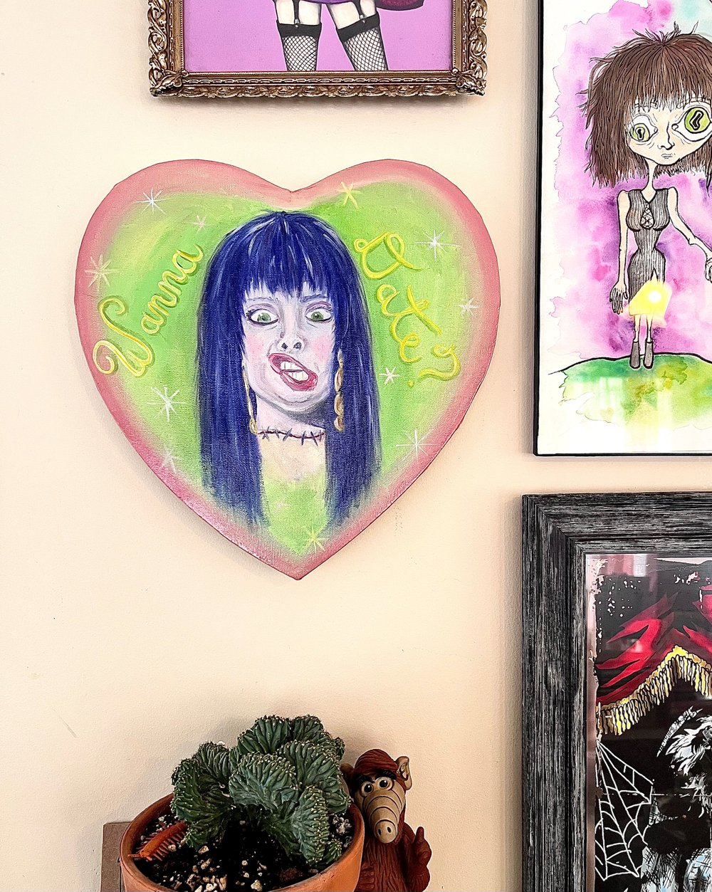 Image of “Wanna Date?” Heart Shaped Oil Painting