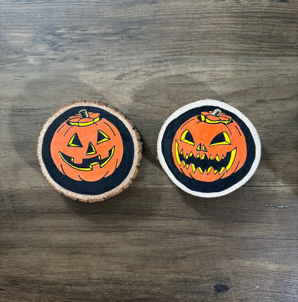 Image of Jack-O-Lantern wood paintings