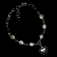 Image 1 of Recycled Coin Pearl Puffed Heart Choker (Champagne)