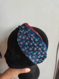 Image 3 of Turban Head Band- recycled sari fabric peacock green blues