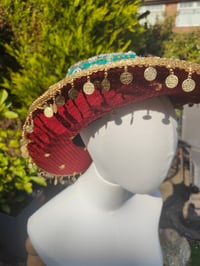 Image 8 of Dolly cowboy hat - recycled sari fabric green pop of pink