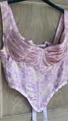 Pink and Gold Jacquard dragon bustier reversible corset top