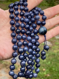 Image 3 of Sapphire Stone Mala with Pietersite Guru Bead, Sapphire 108 Bead Hand Knotted Gemstone Mala