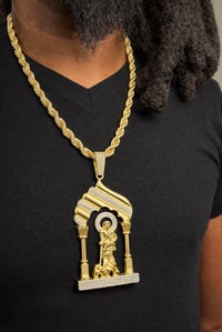 Image 2 of 8mm Thick Rope Chain 22” w/ St. Lazarus Pendant Gold Plated | Religious Pendant Chain |