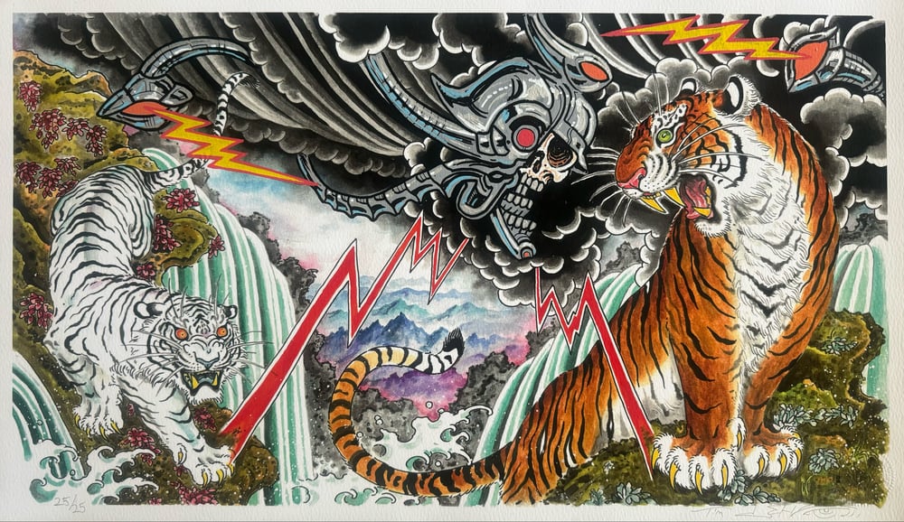 Image of Tim Lehi Hand Embellished "Tiger Book Cover" Giclée Print Signed & Numbered 25/25