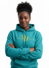 Image 1 of YB Logo Teal Mesh Blend Pullover Hoodie