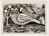 STANDING OWL IN LANDSCAPE PEN & INK DRAWING